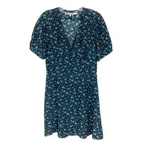 Pam & Gela Floral V Neck Silk Dress Short Sleeves Size Small